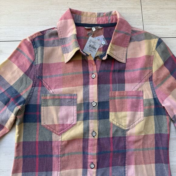 Bke Shirt Womens Medium Pink Plaid Button Front Eased Rolled Cuff Western Casual - Picture 2 of 8